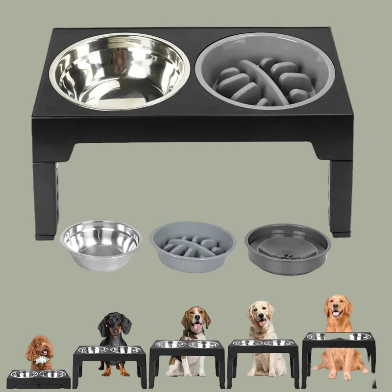 Elevated Dog Feeder with Adjustable Raised Stand, Slow Food Bowl, Water Feeders for Large and Medium Dogs