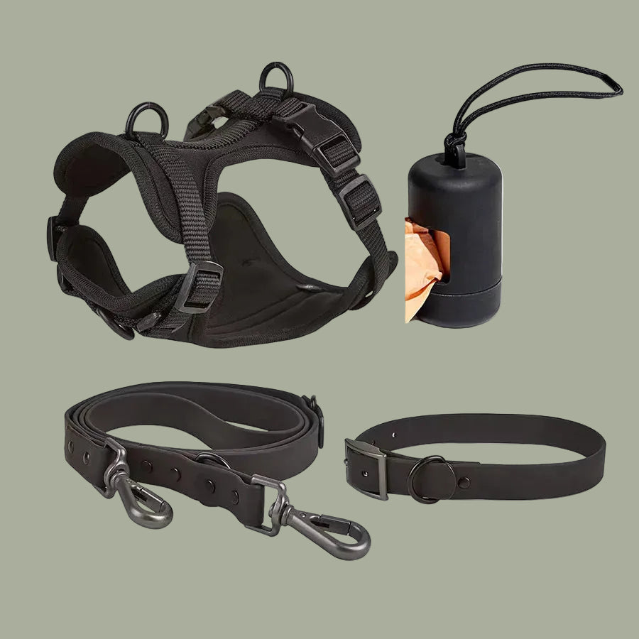 Luxury Waterproof PVC Neoprene Pet Poop Bag Dispenser Set, Dog Harness, Leash Collar Set for Dog, High Quality