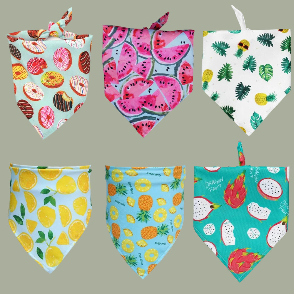 Fruit Print Pet Dog Bandana Small Dog Cat Scarf Adjustable Cotton Dog Puppy Bandanas Bibs Summer Pet Dog Grooming Accessories