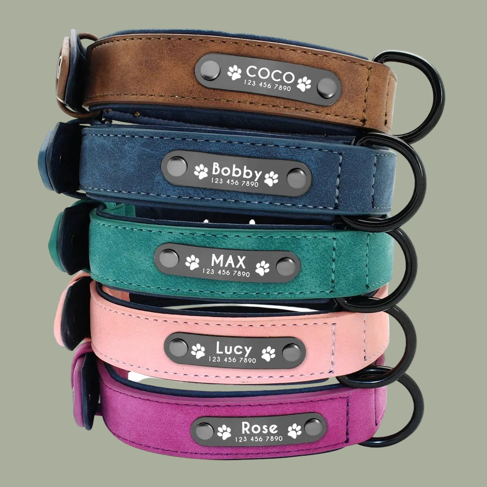 Custom Dog Collars Leather Personalized Pet Dog Tag Collar Leash Lead For Small Medium Large Dogs Pitbull Bulldog Pugs Beagle