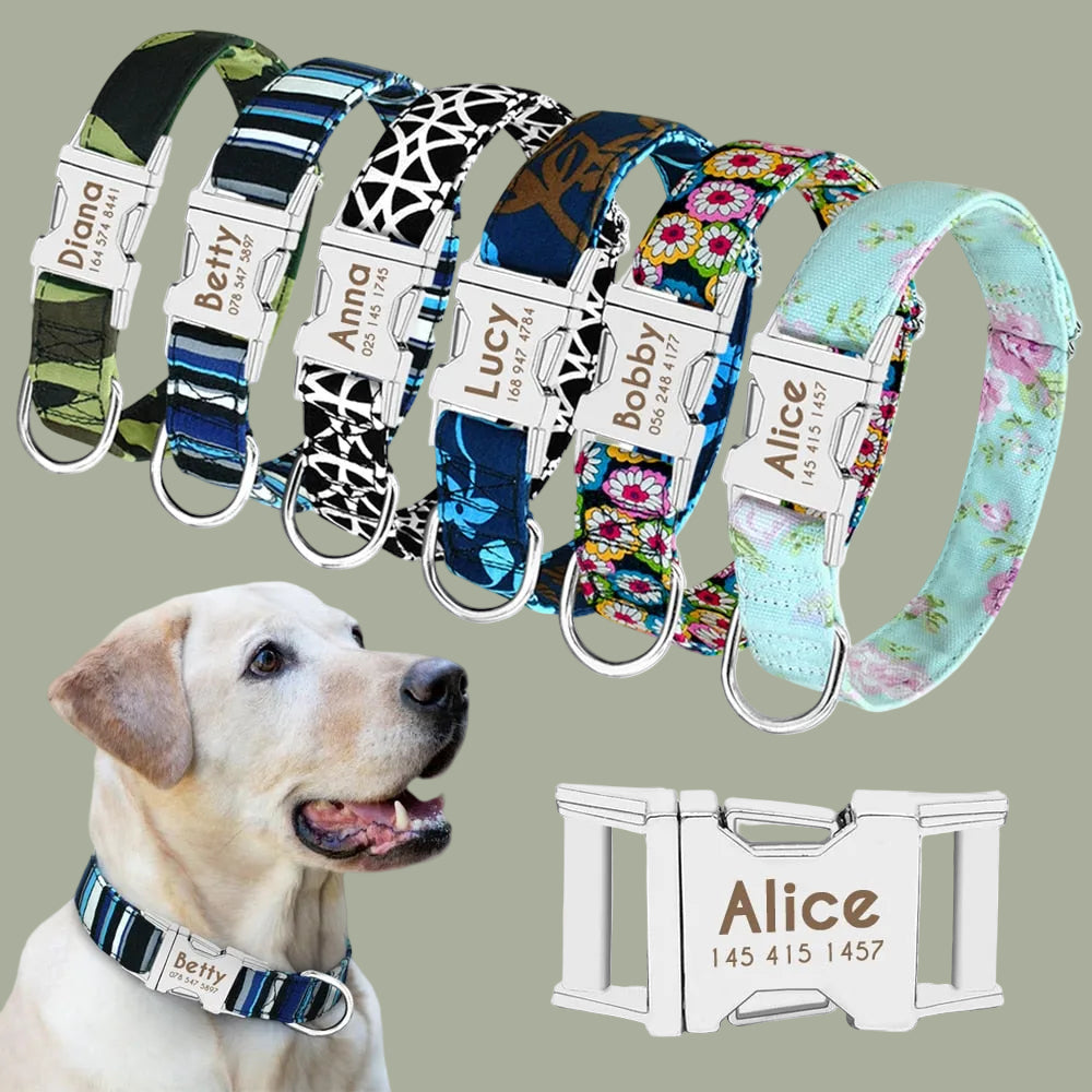 Dog Collar Personalized Nylon Pet Dog Tag Collar Custom Puppy Cat Nameplate ID Collars Adjustable For Medium Large Dogs Engraved