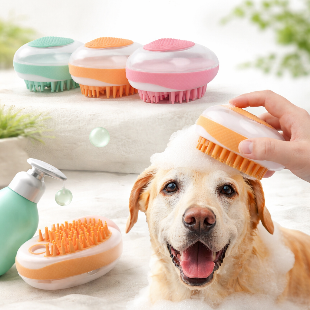 Dog Cat Bath Brush 2-in-1 Pet SPA Massage Comb Soft Silicone Pets Shower Hair Grooming Cmob Dog Cleaning Tool Pet Products