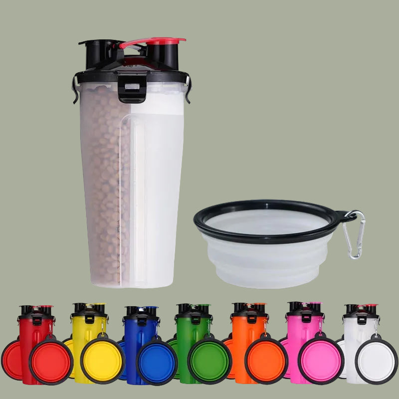 Pets Go Out Dual Water Food Cup Portable Drinking Water Bottle Kettle Plus Folding Dog Food Bowl Outdoor Accompanying Water Cup Bowl
