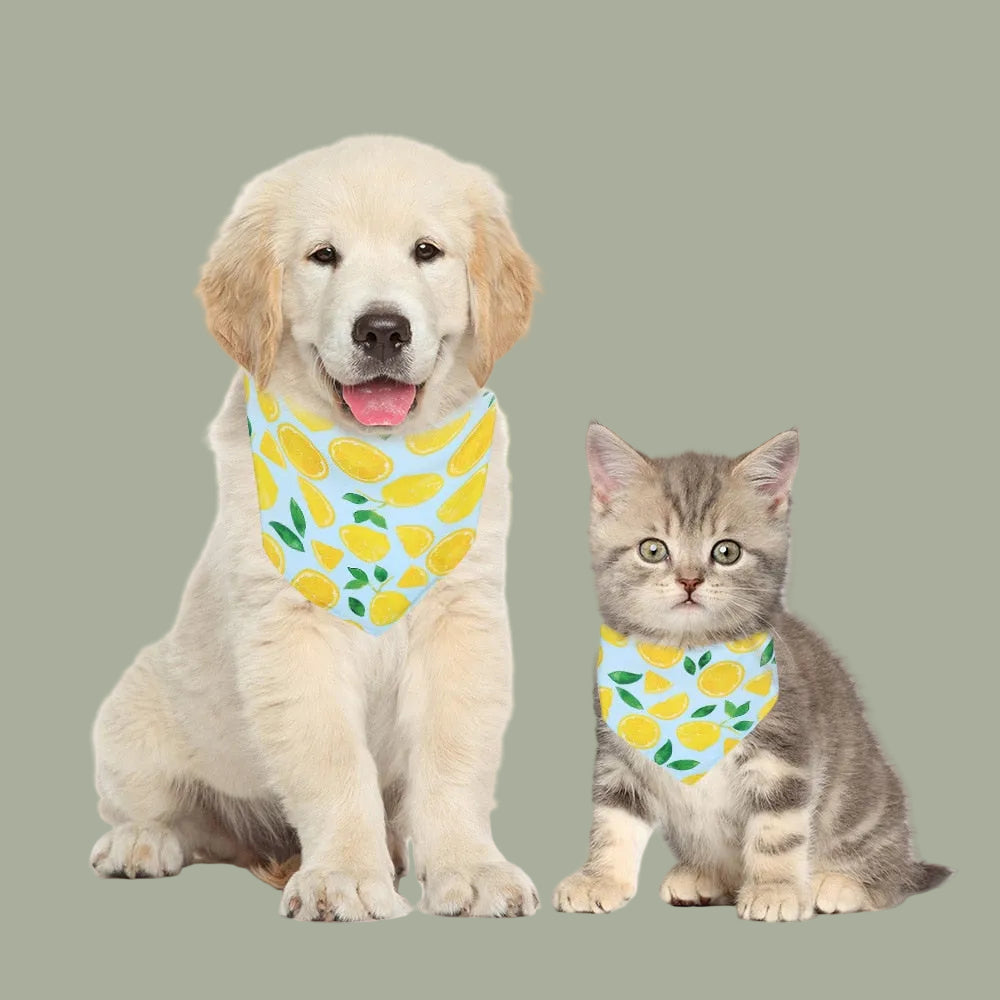 Fruit Print Pet Dog Bandana Small Dog Cat Scarf Adjustable Cotton Dog Puppy Bandanas Bibs Summer Pet Dog Grooming Accessories
