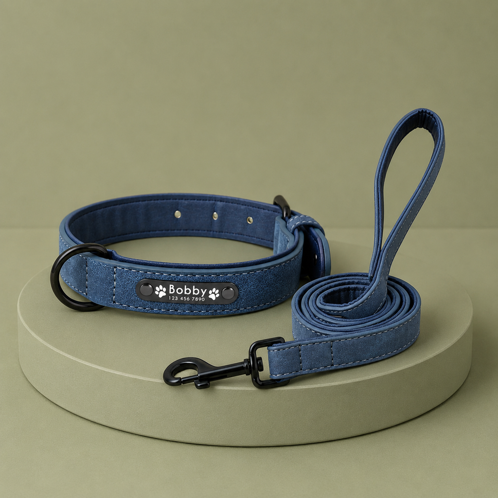 Custom Dog Collars Leather Personalized Pet Dog Tag Collar Leash Lead For Small Medium Large Dogs Pitbull Bulldog Pugs Beagle